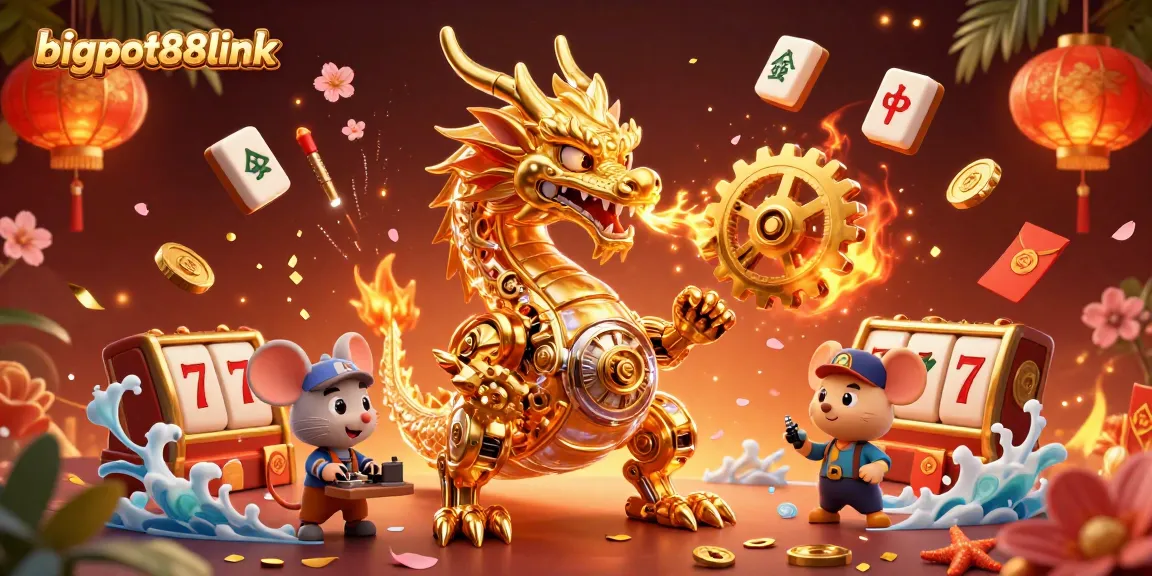 Join the adventure at bigpot88link with immersive gambling experiences, featuring a golden dragon and slot elements.