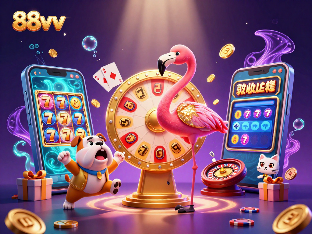 Experience thrilling wins with 88vv in our vibrant 3D casino illustration depicting an exciting gaming scene.