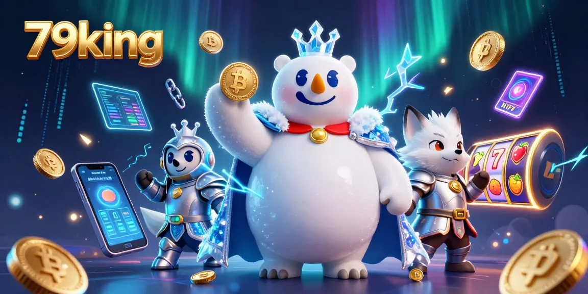 Experience thrilling gameplay with 79king, featuring a polar bear king and crypto elements in a vibrant casino scene.
