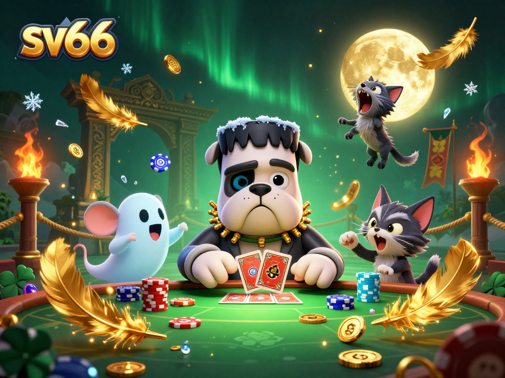 Join the excitement at sv66 with a thrilling 3D casino scene featuring unique characters and vibrant gaming action.