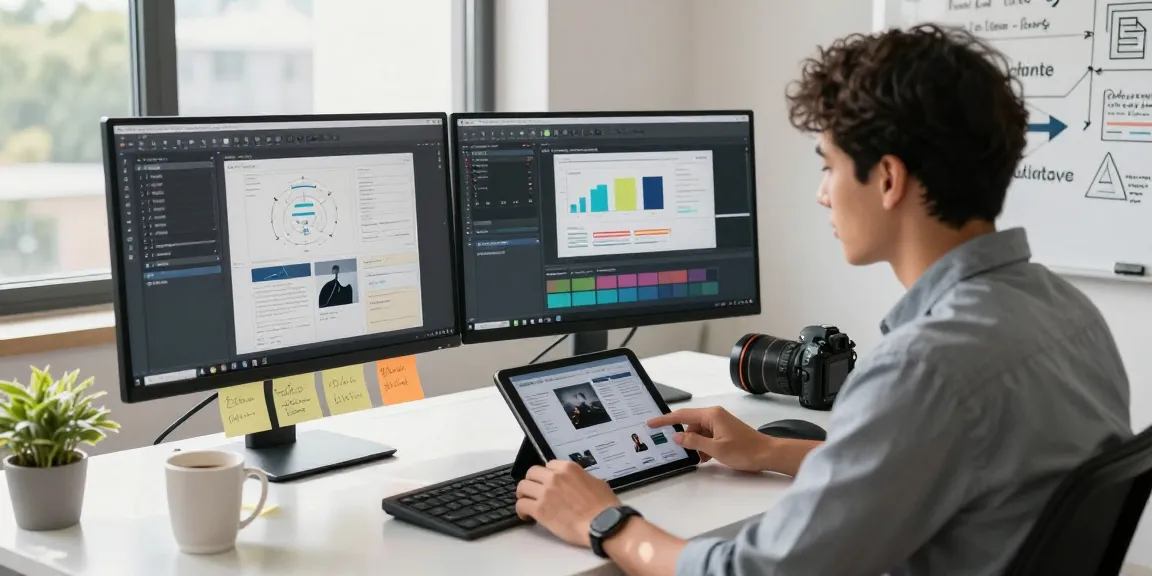 Contenteditor in a vibrant workspace showcasing digital editing tools and collaborative elements.