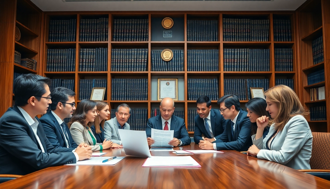 Find experienced lawyers near me collaborating in a professional office setting.