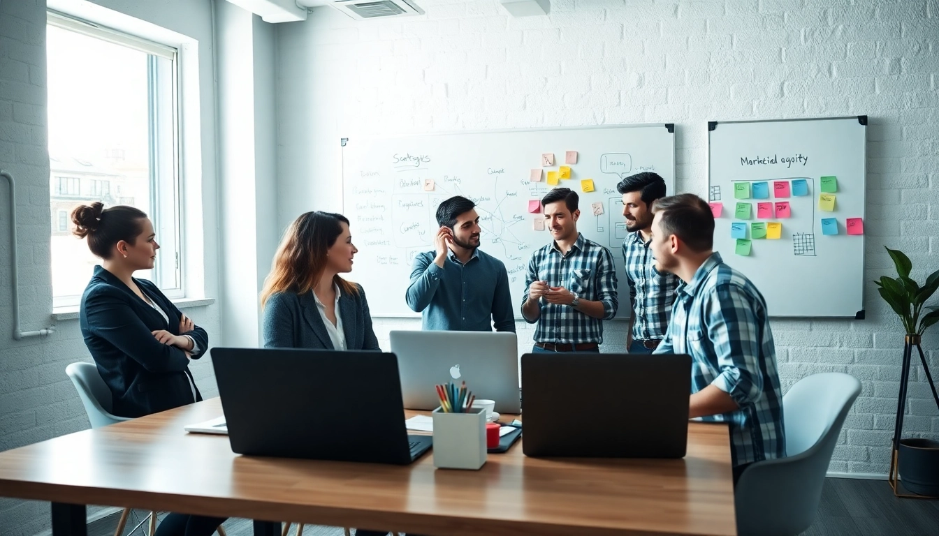 digital marketing heroes team collaborating in a vibrant office setting