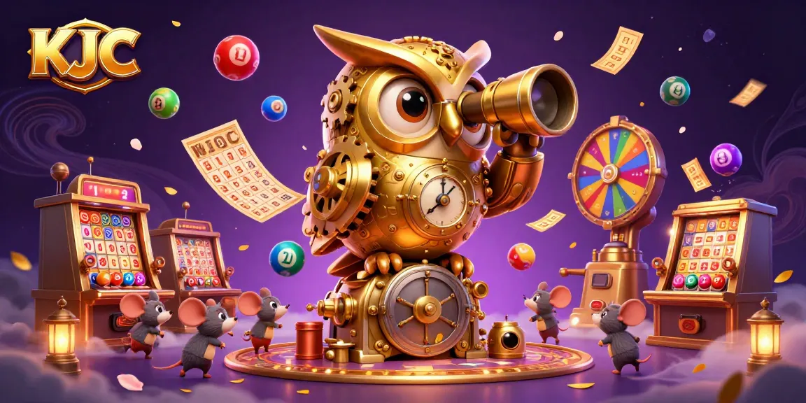 KJC's dynamic casino scene featuring a golden owl and vibrant game elements in action.