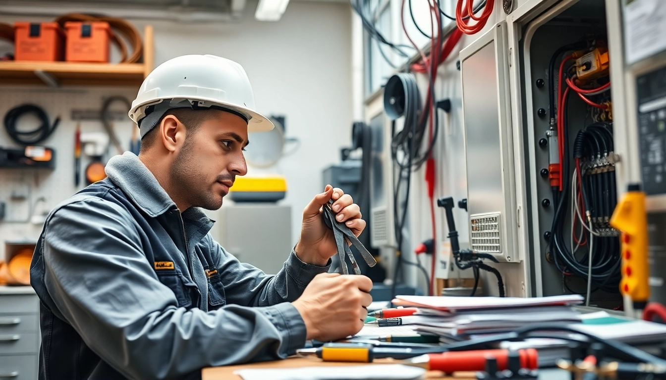 Expert electrical maintenance edmonton service showcasing a technician examining wiring in a professional workspace.