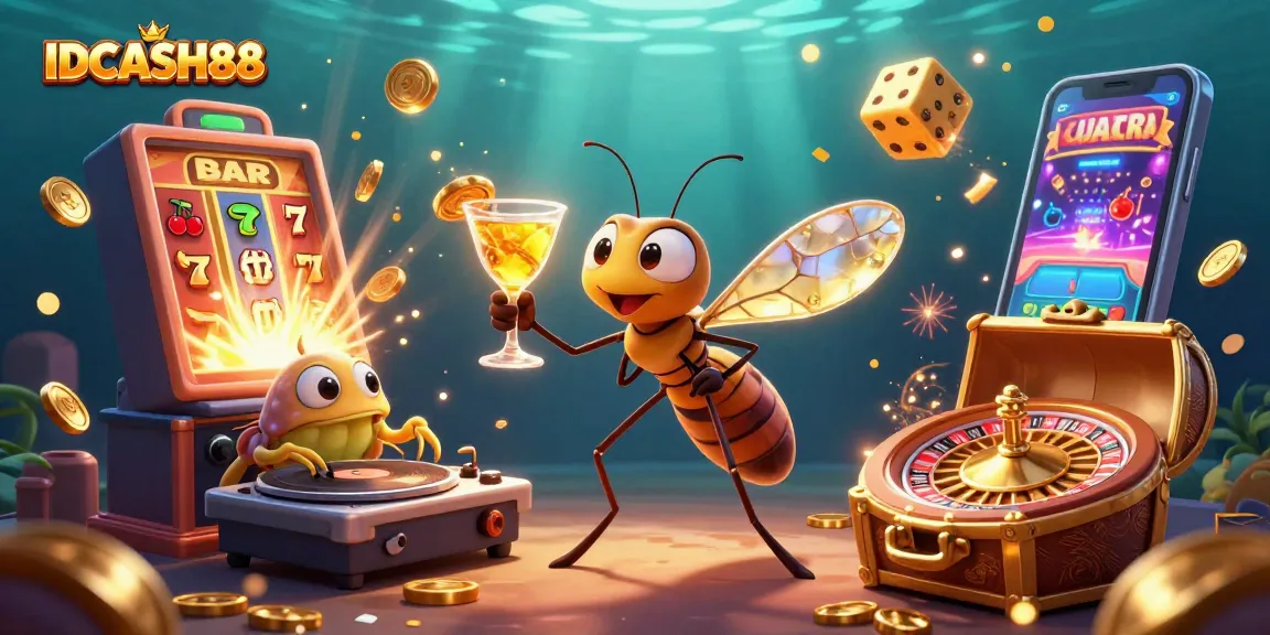 Experience the thrilling atmosphere of IDCASH88 with a vibrant casino scene featuring unique 3D characters and games.