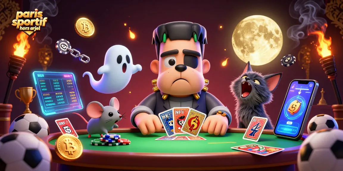Pariez avec assurance sur un site paris sportif hors ARJEL, un bulldog Frankenstein jouant aux cartes au milieu des paris sportifs.