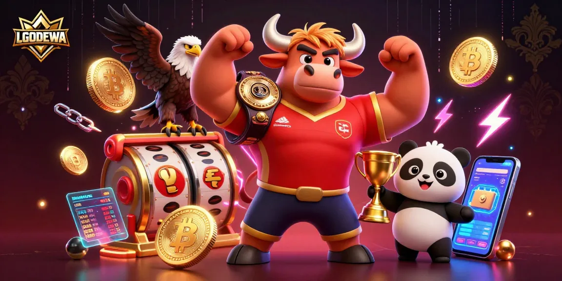 Engage with LGODEWA and win big on slot machines with vibrant digital illustrations showcasing excitement and rewards.