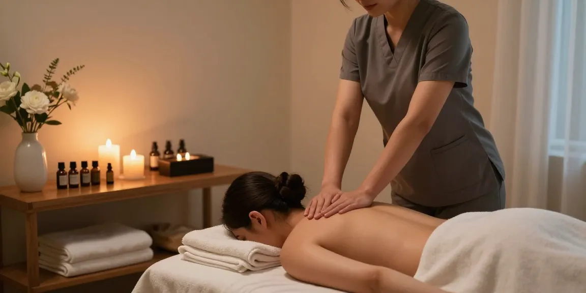 마사지 치료 중인 전문가와 안정을 찾는 고객의 모습