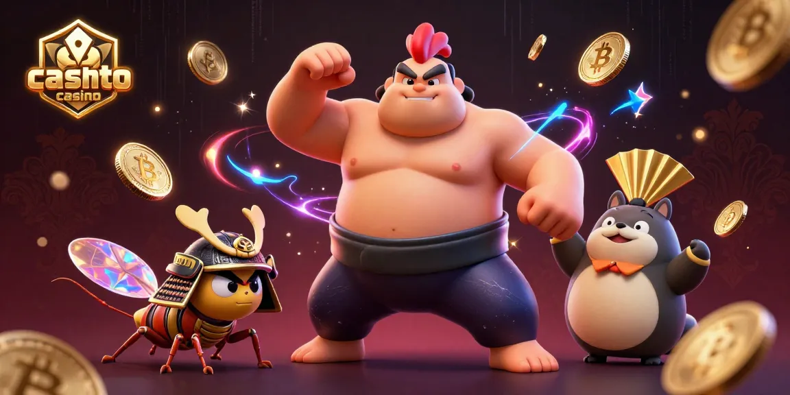 Jouez sur un crypto casino avec des éléments passionnants, comme des pièces de Bitcoin, un coq sumo et un criquet combattant.