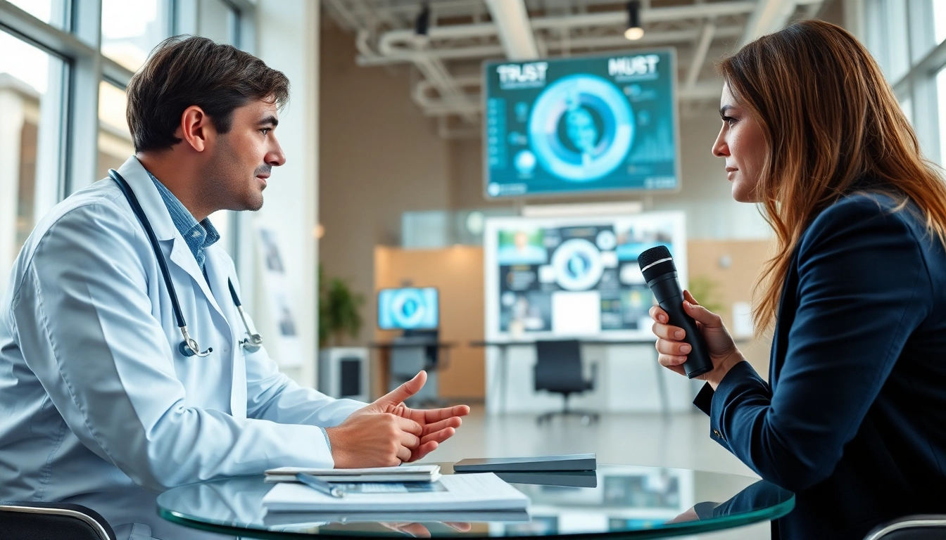 Engaging Philips News interview between journalist and healthcare expert in modern workspace.