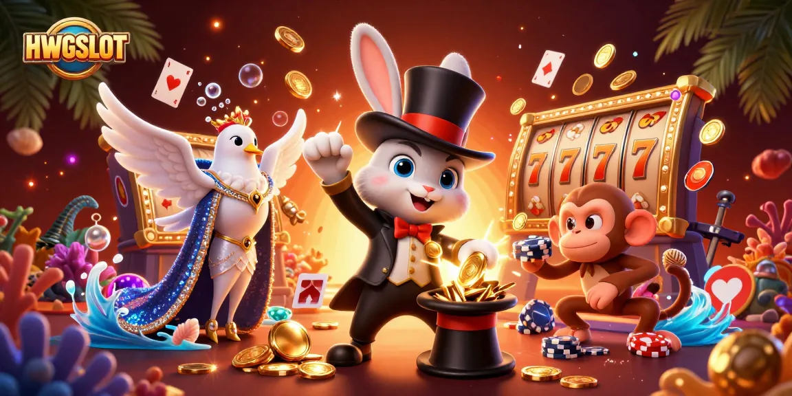 Engage in exciting gameplay with HWGSLOT's vibrant scene showcasing magical characters and rich casino elements.