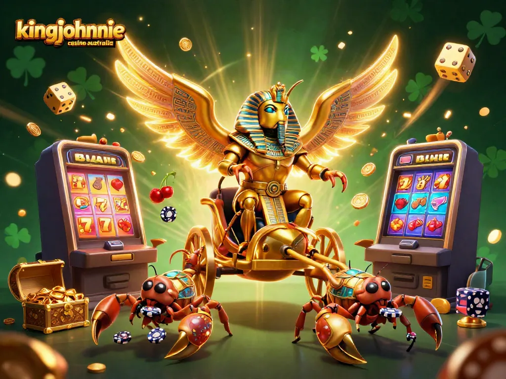 Experience thrilling wins at kingjohnnie casino australia with a vibrant gaming illustration.