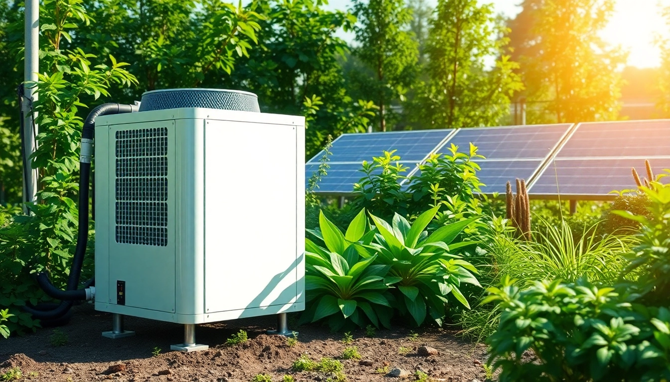 Green Cooling technology integrated with a vibrant eco-friendly garden environment.