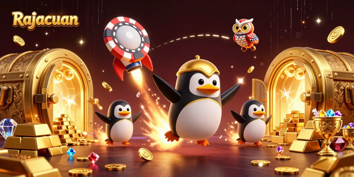 Rajacuan memimpin petualangan dengan penguin emas dan harta karun kasino yang memukau.