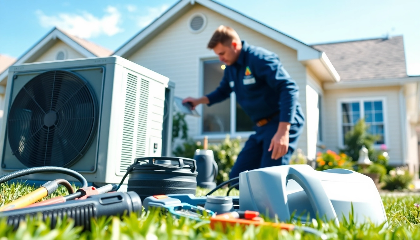 AC installation poughquag expert technician adjusting the air conditioning unit outdoors.