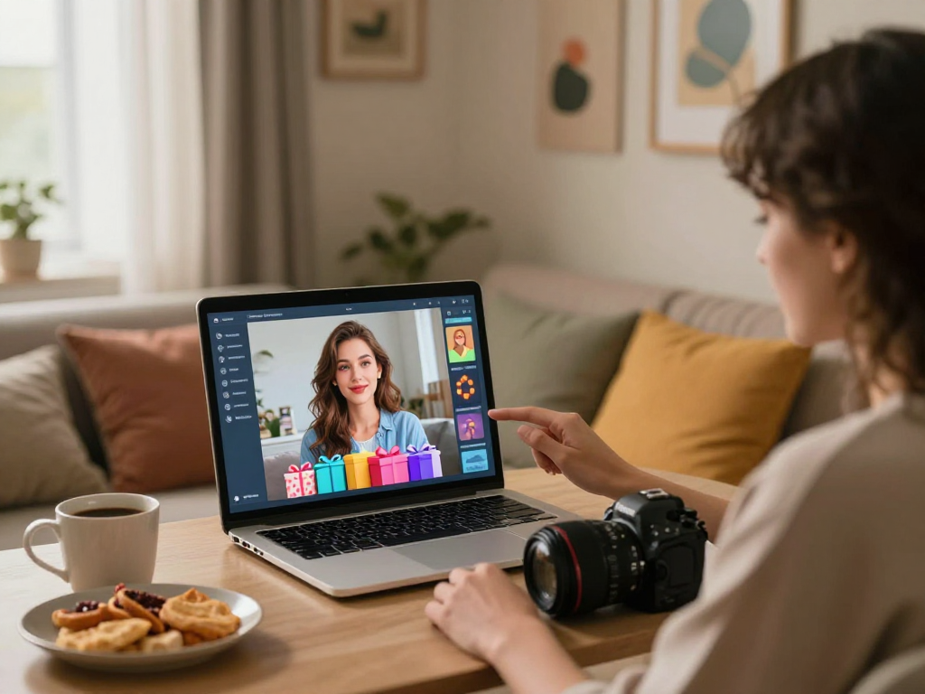 Engaging with ai girlfriend in a cozy home environment, showcasing modern virtual interaction.
