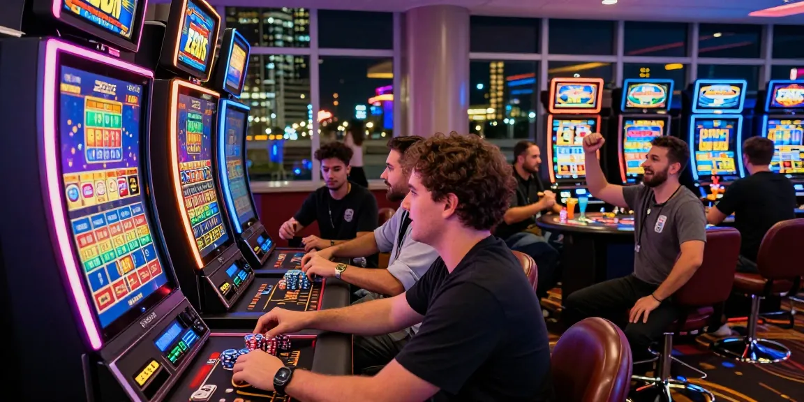 Engaged player at a vibrant slot zeus machine in a modern casino