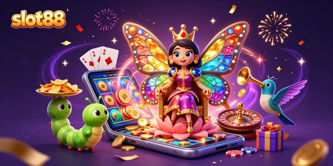 Experience fun and excitement with slot88's vibrant slot game atmosphere, featuring engaging cartoon characters and magical elements.