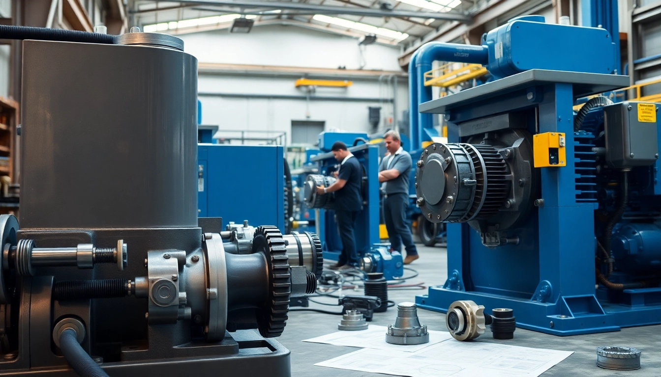Showcasing industrial hydraulics solutions featuring advanced machinery in a dynamic workshop.