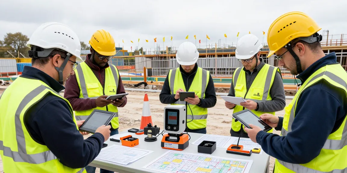 GPR Utility surveys London being performed by a professional surveying team at a construction site highlighting advanced equipment and teamwork.