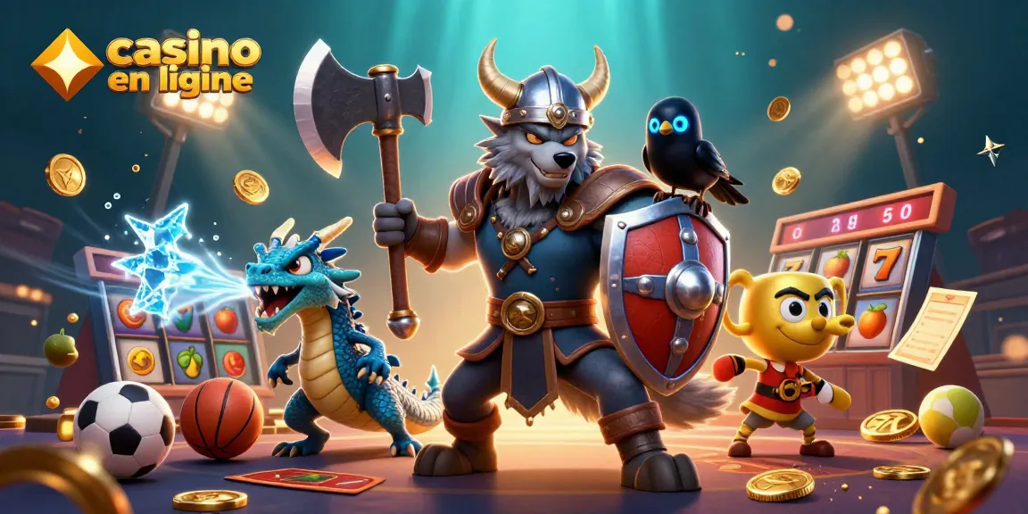 Vivez l'expérience du casino en ligne avec un guerrier viking 3D et des éléments de jeux emblématiques.