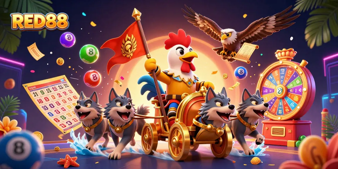 Experience RED88 with exciting lottery action featuring colorful elements and vibrant characters.