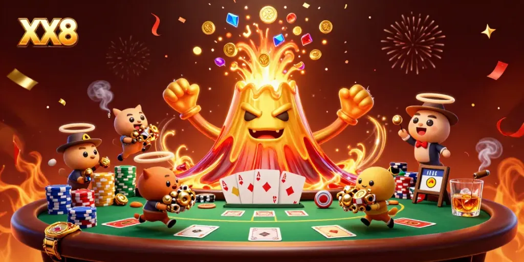Experience exhilarating wins with XX8 as vibrant treasures and joyful characters light up the casino scene.