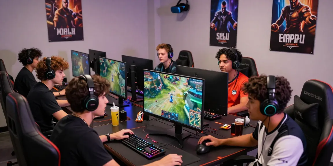 Bola88 gamers competing in a thrilling e-sports match with vibrant graphics and an energetic atmosphere.