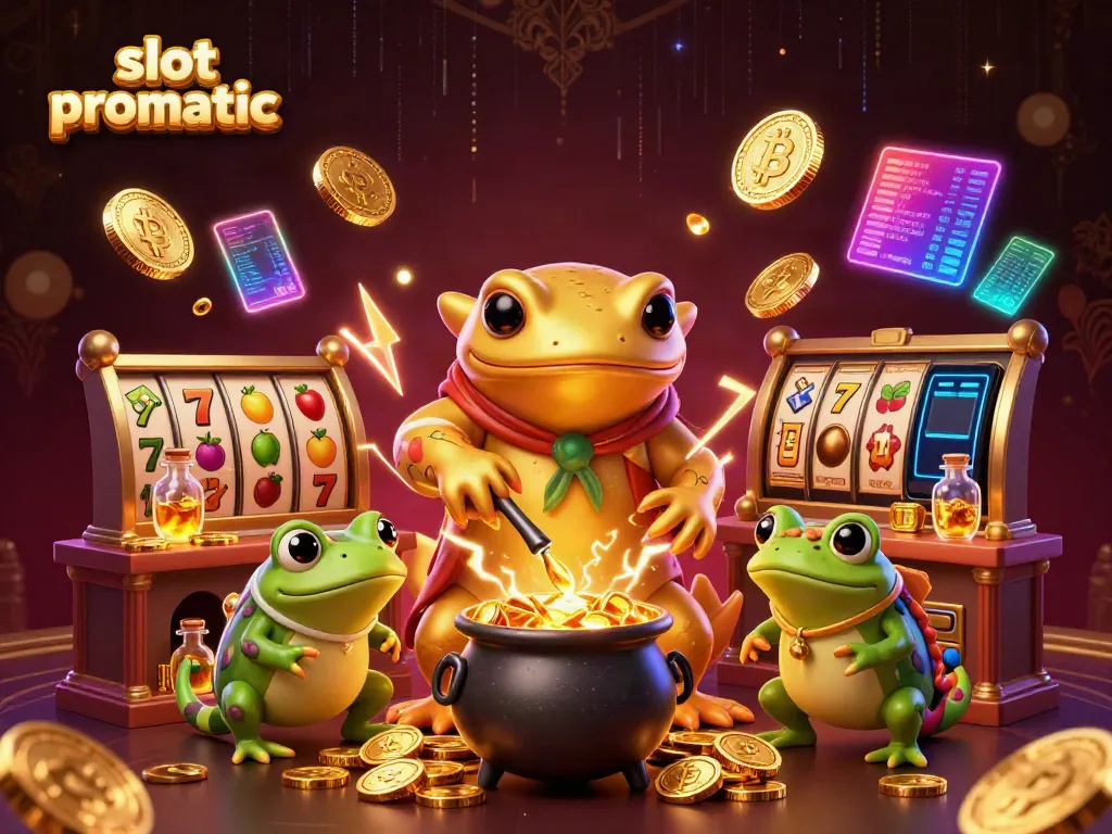 Experience the thrill of slot pragmatic with our vibrant 3D illustration of gold-transmuting characters and abundant gaming elements.