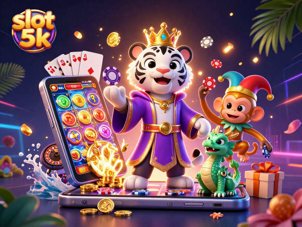 Spin to win exciting jackpots at slot 5k with vibrant characters and casino elements.