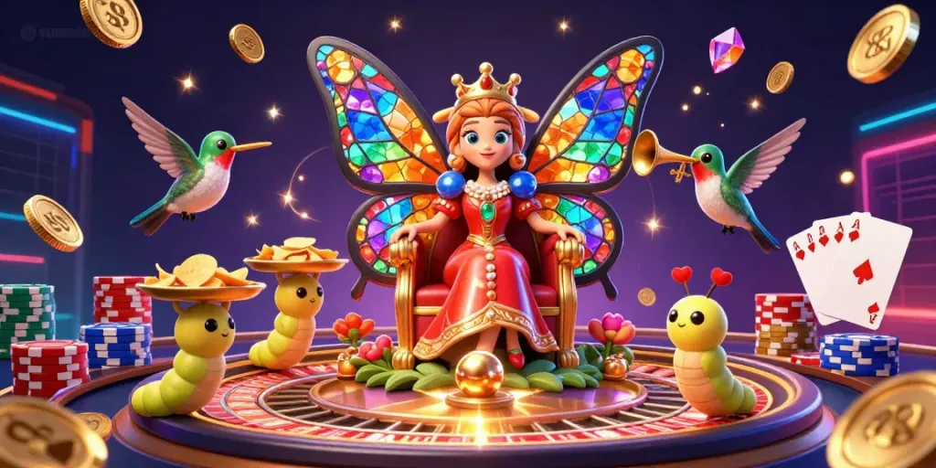 Experience the excitement of sumseltoto with a vibrant casino scene featuring lucky symbols and characters.