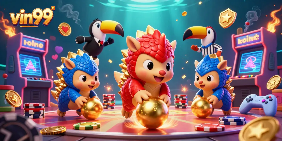 Experience thrilling moments at vin99 as rival pangolins battle amidst gold and poker chips.