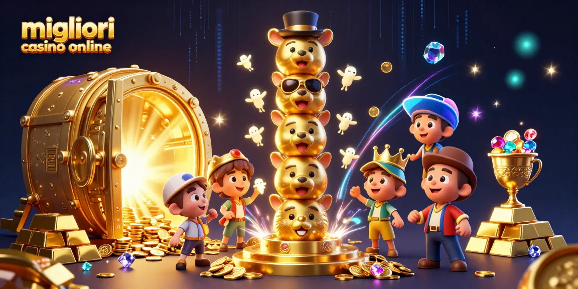 Gioca nei migliori casino online con il totem d'oro e tesori scintillanti in un'illustrazione 3D vibrante.