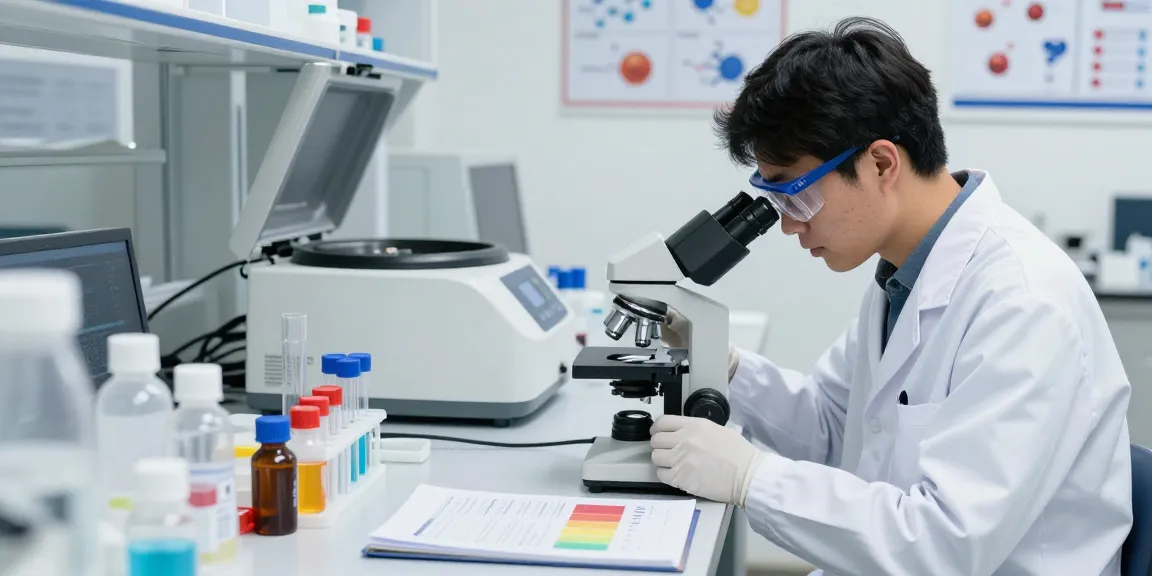 Researcher analyzing tesmoralin peptides in a modern lab setting.