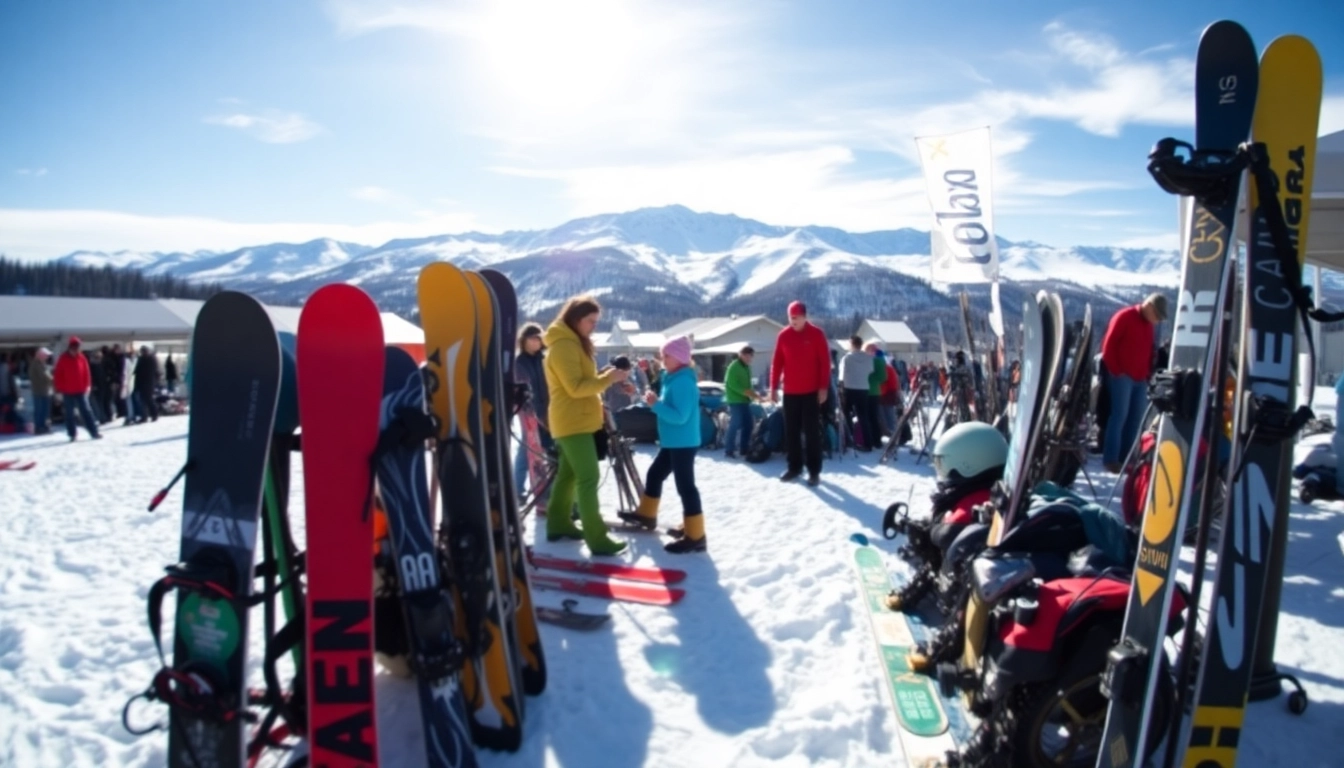 Rent diverse equipment for winter sports in Whitefish equipment rental setting with family preparation.