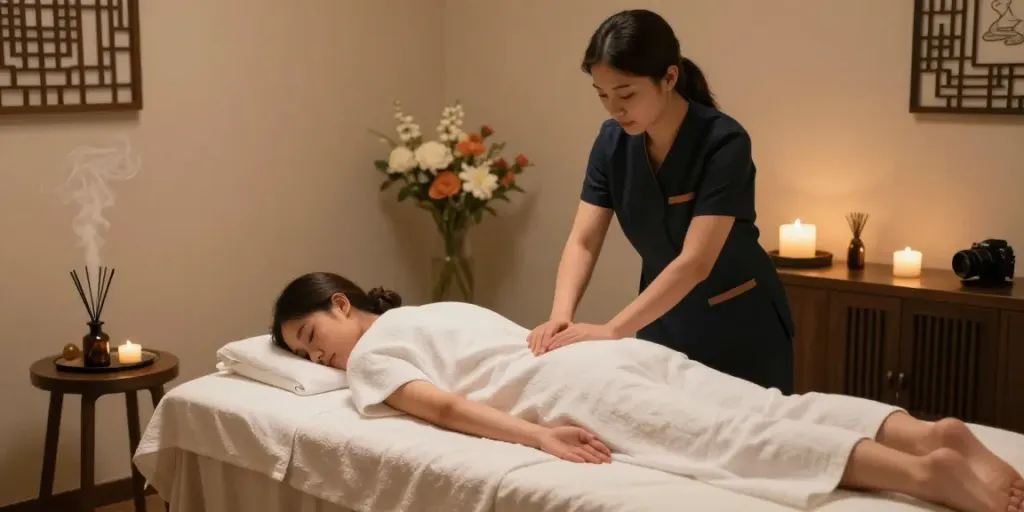 수원토닥이에서 편안한 마사지를 위해 준비된 안락한 마사지 룸의 모습