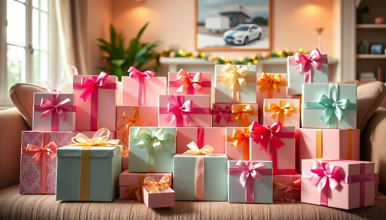 Entdecken Sie verschiedene Geschenkset ansprechend arrangiert im gemütlichen Ambiente.