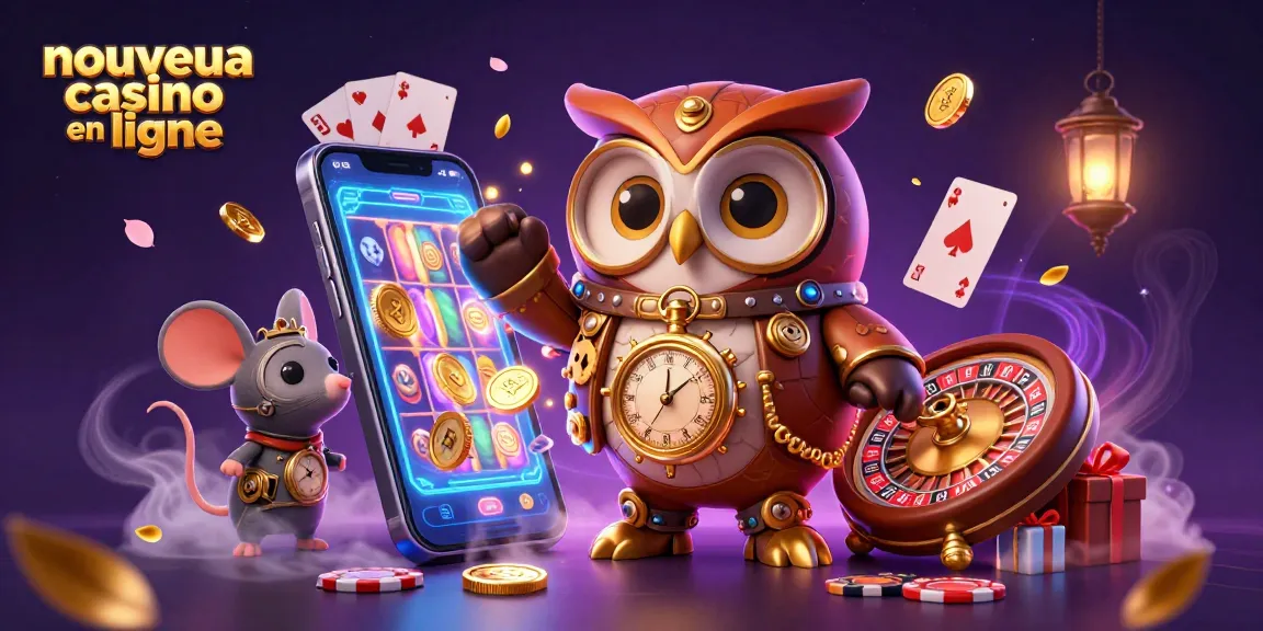 Découvrez le nouveau casino en ligne avec des éléments colorés et interactifs dans une illustration 3D captivante.