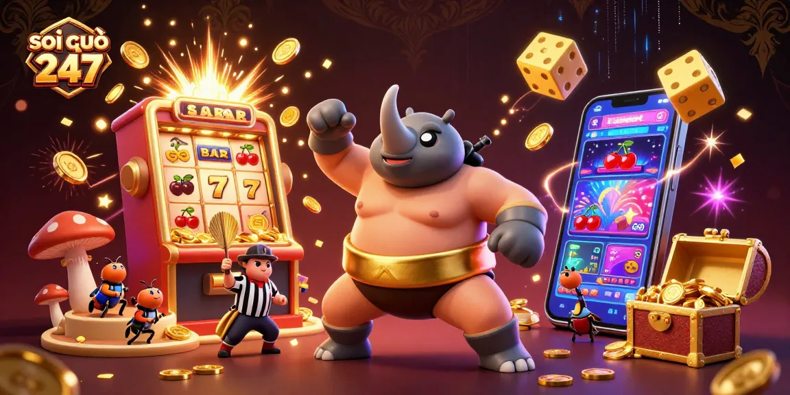 Experience the excitement of soi cầu 247 with a vibrant 3D illustration depicting a beetle champion amidst a jackpot explosion.