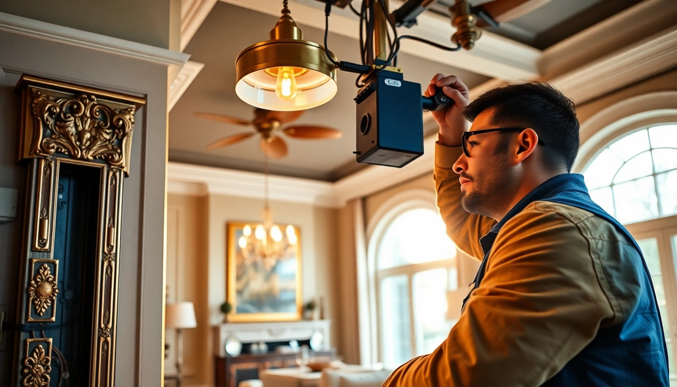 Professional luxury home electrician buckhead installing high-end lighting features in an upscale setting.