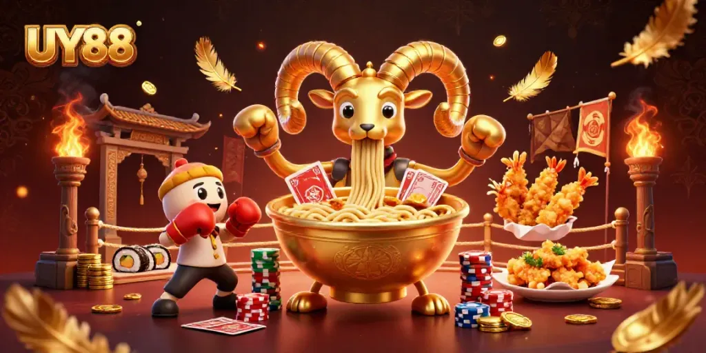 Engage in exciting gameplay at UY88's vibrant 3D casino scene with energetic characters and dynamic elements.