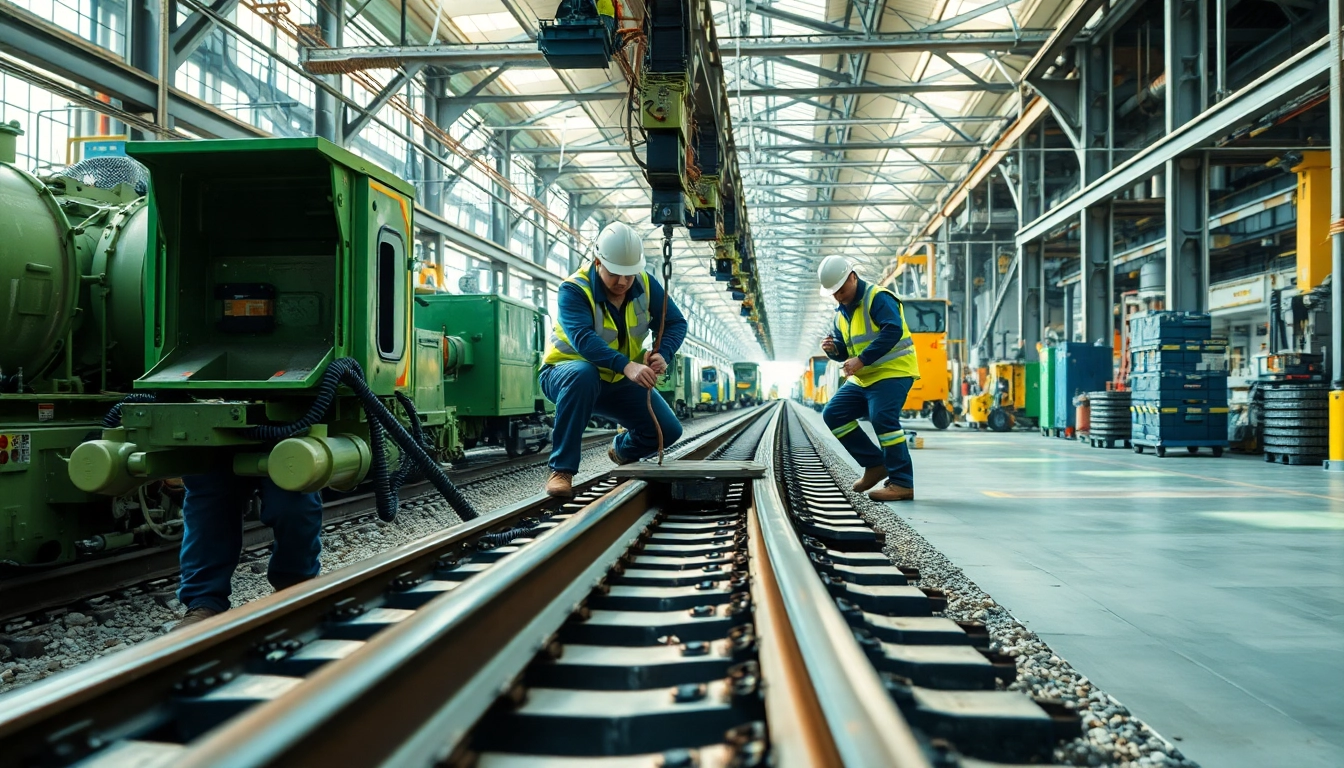 Illustration of Emergency Railroad Repair Services executing urgent repairs on train tracks.