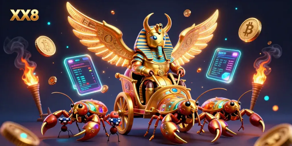 Experience exhilarating gameplay with XX8, showcasing dynamic casino elements in a vibrant 3D illustration.