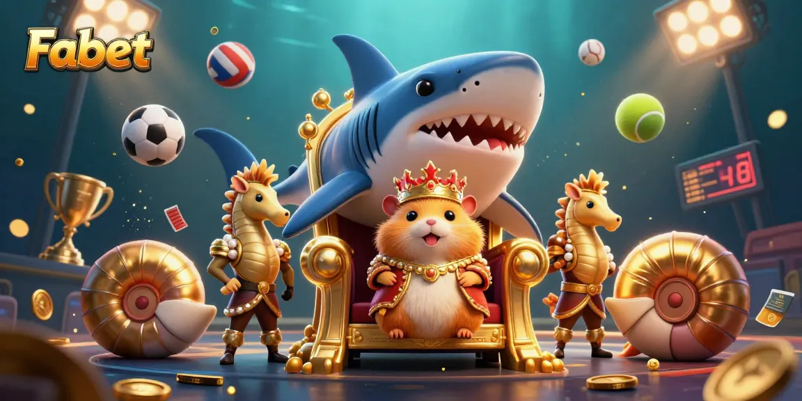 Join the Fabet kingdom with a golden hamster king amidst dynamic sports betting elements