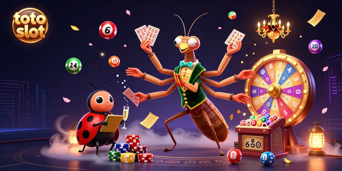 Experience vibrant action with a dynamic scene of toto slot gameplay, featuring a giant mantis and ladybug in an animated casino.
