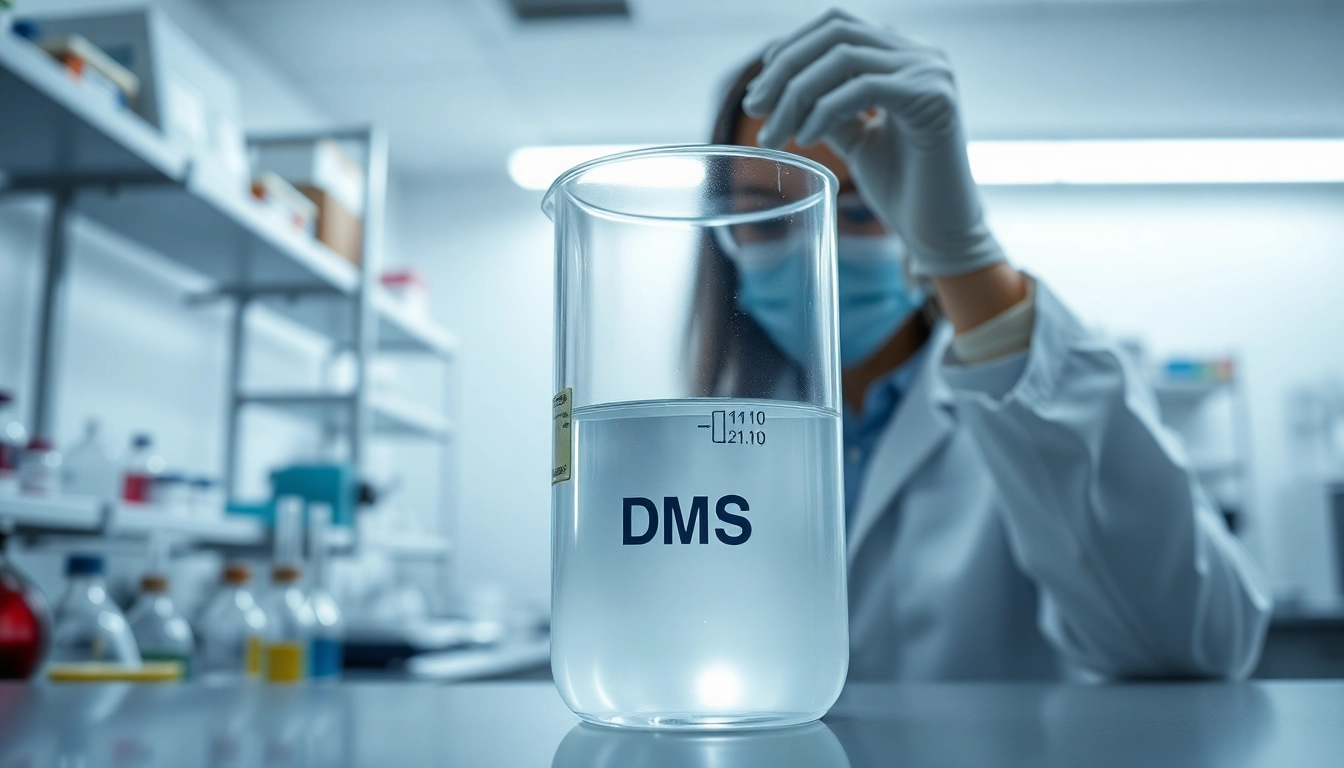 Lab technician studying dmso in a laboratory, highlighting scientific discovery.
