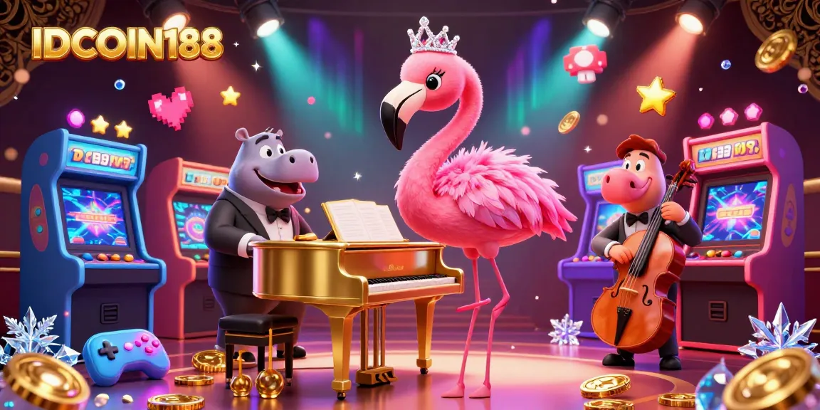 IDCOIN188 offers a vibrant gambling experience, featuring animated characters in a lively casino scene.