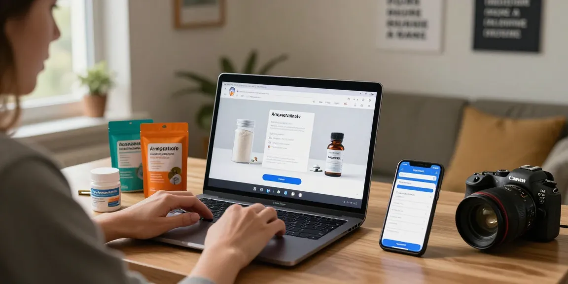 A person shopping for amphetamine online in the UK, showcasing a cozy home office setup for secure purchases.