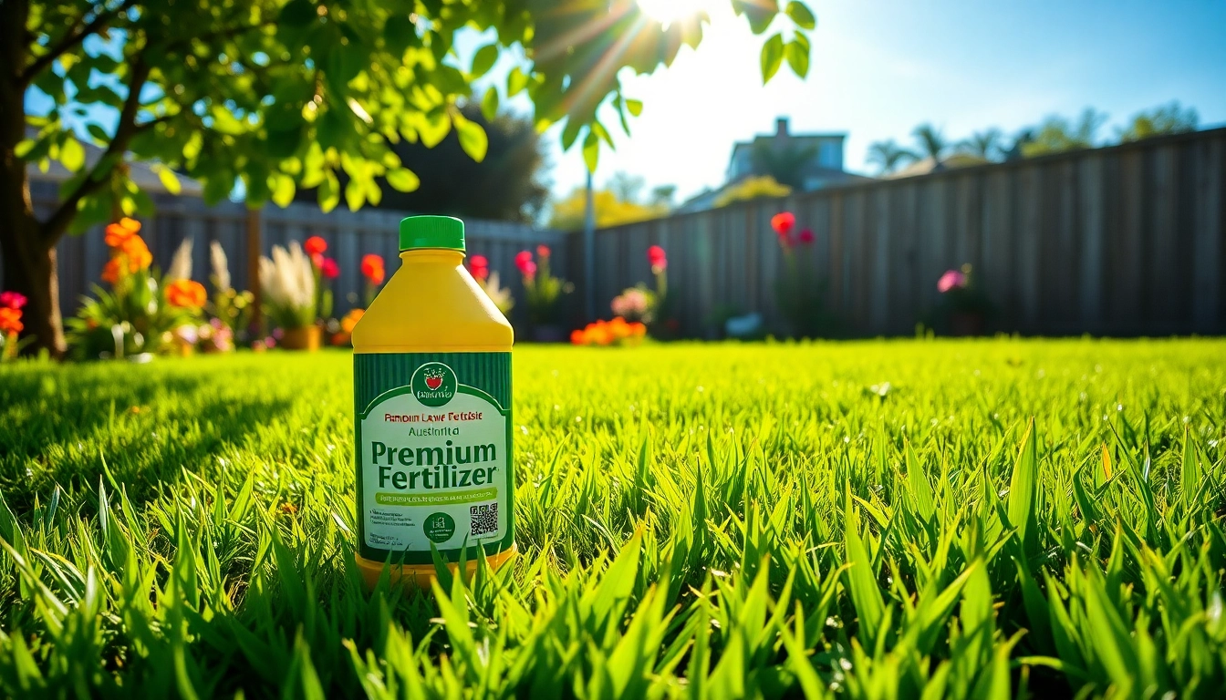 Spread premium lawn fertiliser Australia on lush green grass for a vibrant garden.